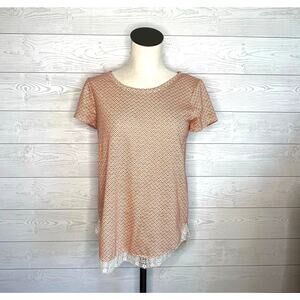 LC Lauren Conrad short sleeve top-peach with white floral print Size small